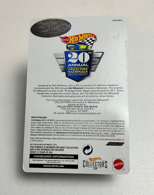 Hot Wheels 1:64 20th Annual Collectors Nationals '70 Dodge Power Wagon #443/6000