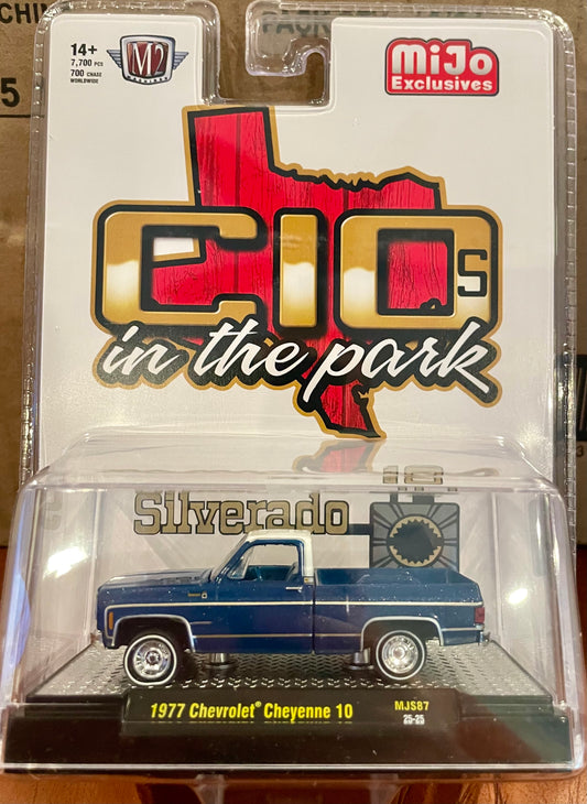 M2 Machines 1:64 1977 Chevrolet Cheyenne 10 - Blue - C10s In The Park - MiJo Exclusives Limited Edition