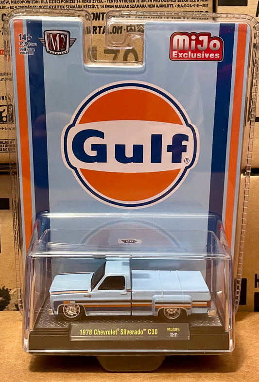 M2 1:64 Mijo Chevy 1978 Silverado C30 Gulf Blue w Stripes