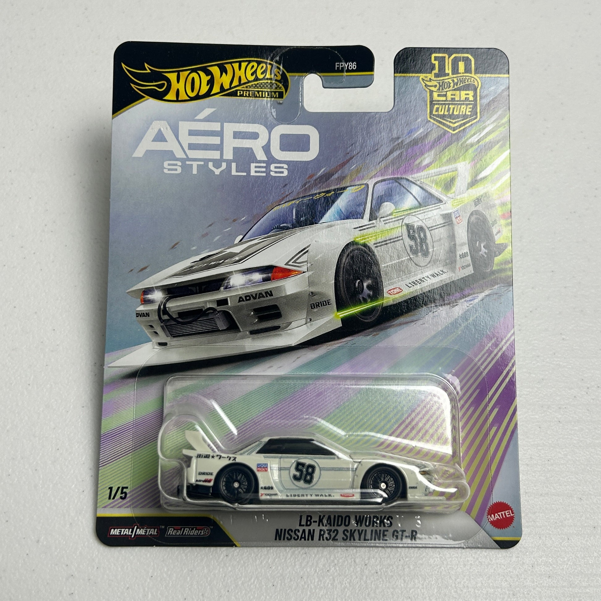 Hot Wheels 1:64 Car Culture 10th Anniversary Aero Styles - LB-Kaido Works Nissan R32 Skyline GT-R