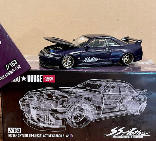 Kaido House x Mini GT 1:64 Nissan Skyline GT-R (R33) Active Carbon R V2 - Purple