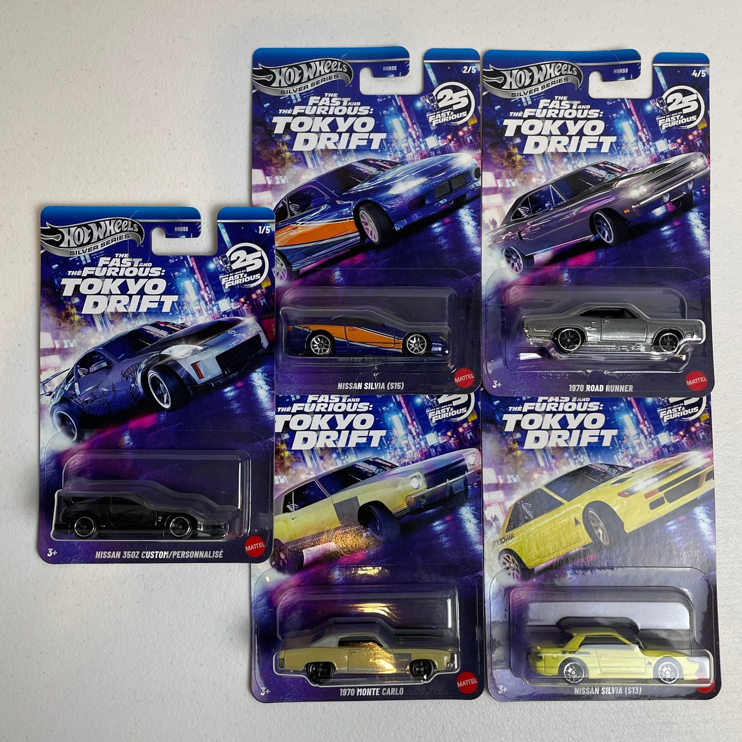 Hot Wheels 1:64 Silver Series 2025 Fast & Furious Tokyo Drift Set of 5