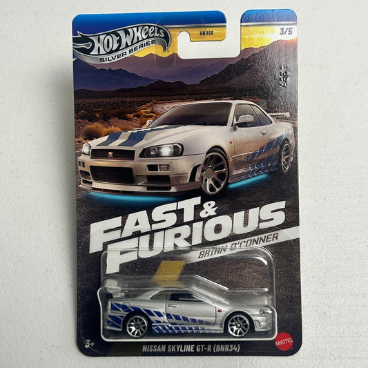 Hot Wheels 1:64 Fast & Furious 2 Fast 2 Furious Nissan Skyline GT-R (BNR34) Silver Brian O'Conner