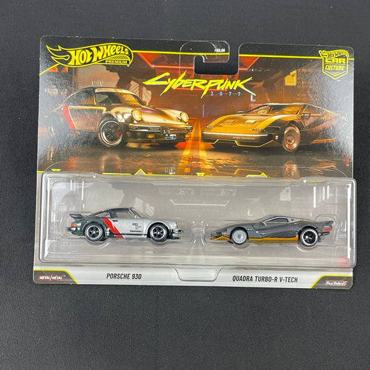 Hot Wheels 1:64 Premium 2-Pack Cyberpunk Porsche 930 & Quadra Turbo-R V-Tech