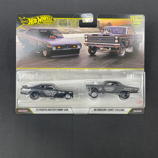 Hot Wheels 1:64 Premium 2-Pack Plymouth Duster Funny Car & '65 Mercury Comet Cyclone