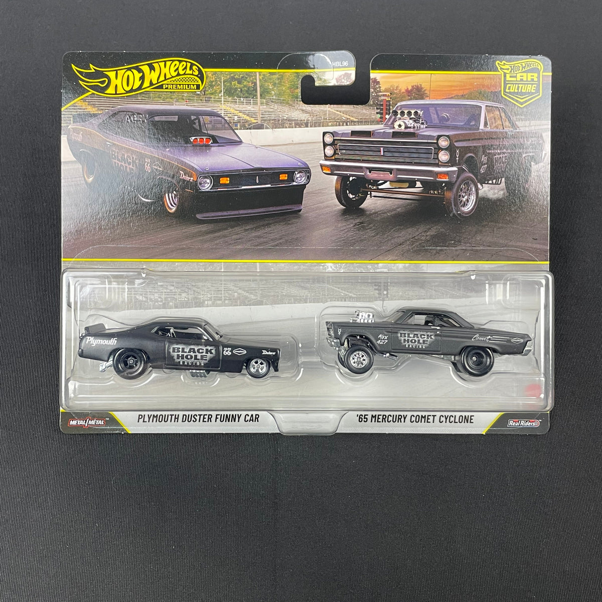 Hot Wheels 1:64 Premium 2-Pack Plymouth Duster Funny Car & '65 Mercury Comet Cyclone