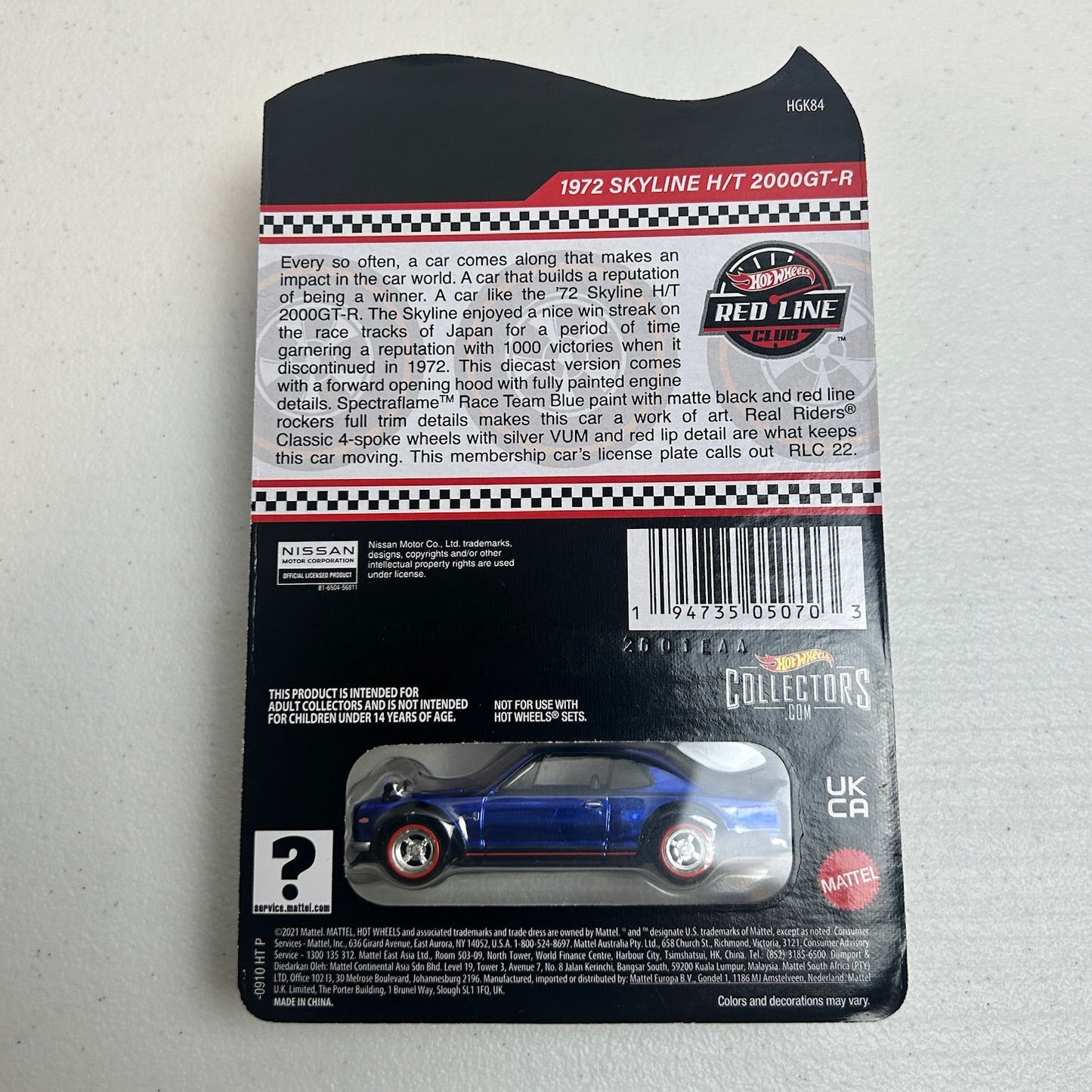 Hot Wheels 1:64 RLC 1972 Skyline H/T 2000GT-R Blue