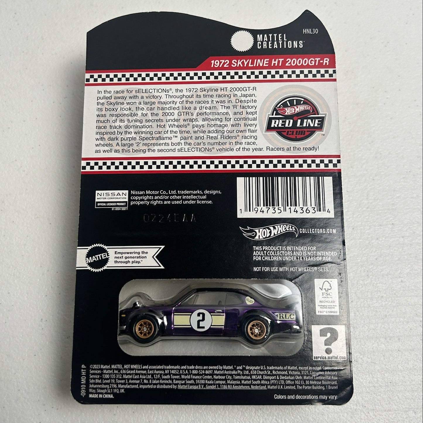 Hot Wheels 1:64 1972 Skyline HT 2000GT-R Purple