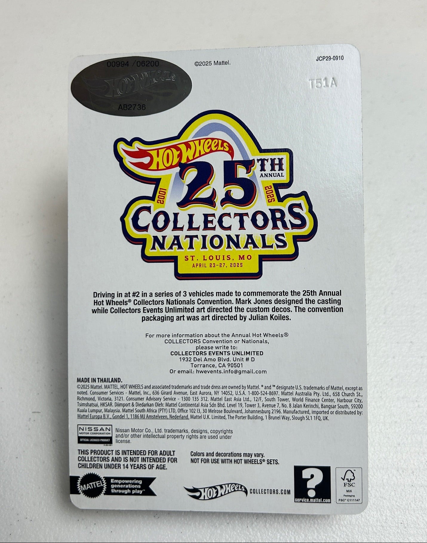 Hot Wheels 1:64 25th Collectors Nationals 1997 Nissan 240SX (S14) #994/6200
