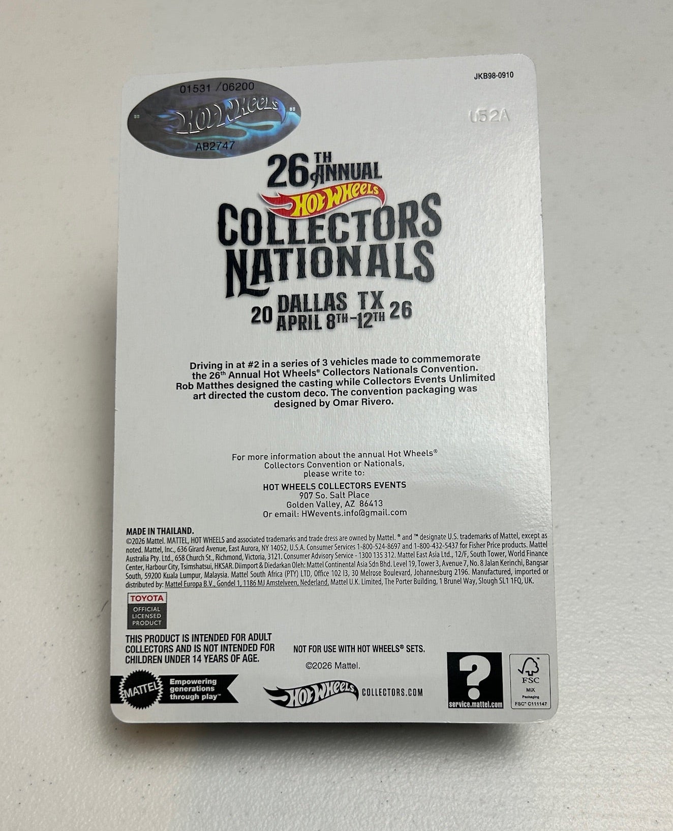 Hot Wheels 1:64 26th Collectors Nationals 2024 Toyota Tacoma TRD Pro # Varies