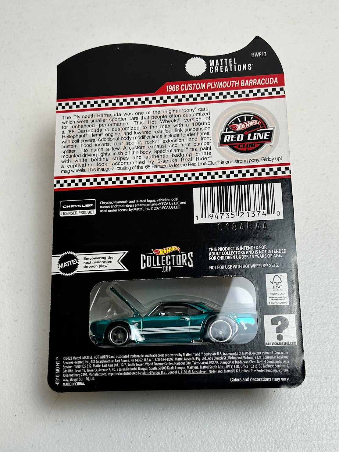 Hot Wheels 1:64 RLC 1968 Custom Plymouth Barracuda