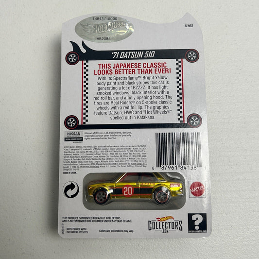 Hot Wheels 1:64 RLC '71 Datsun 510 Yellow