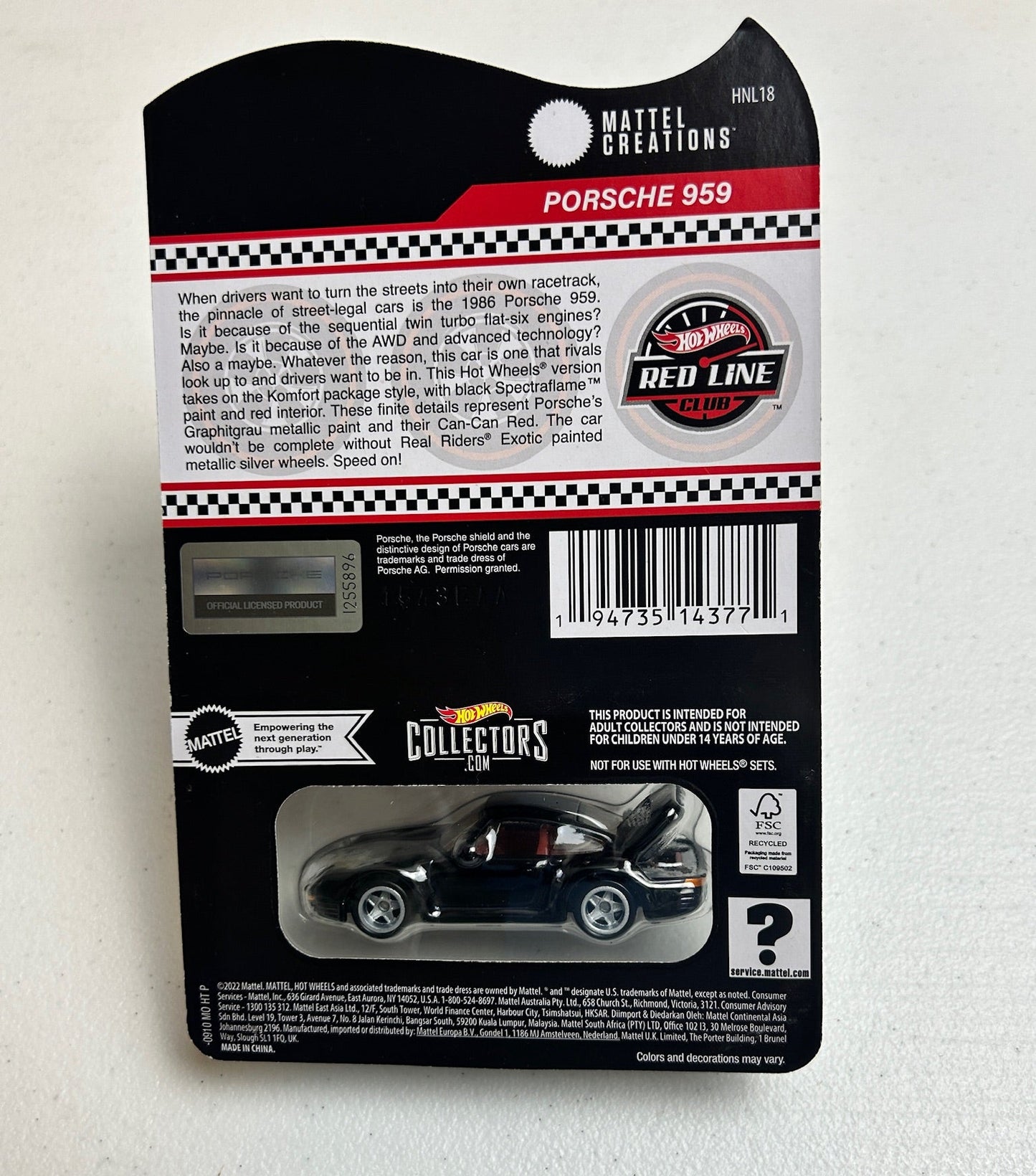 Hot Wheels 1:64 RLC Porsche 959 - Black