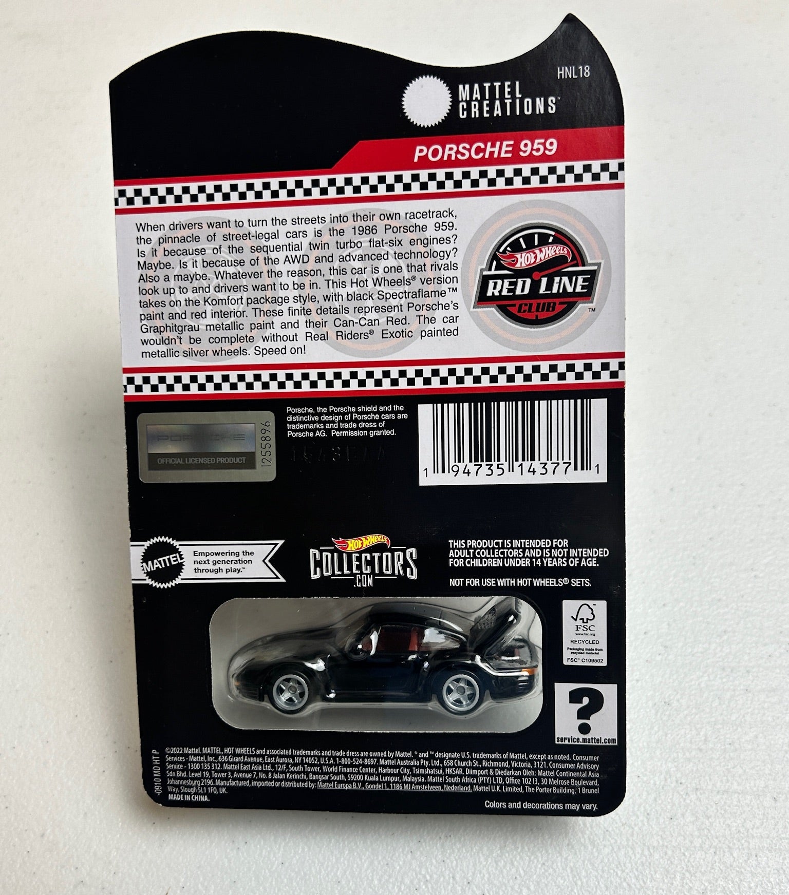 Hot Wheels 1:64 RLC Porsche 959 - Black