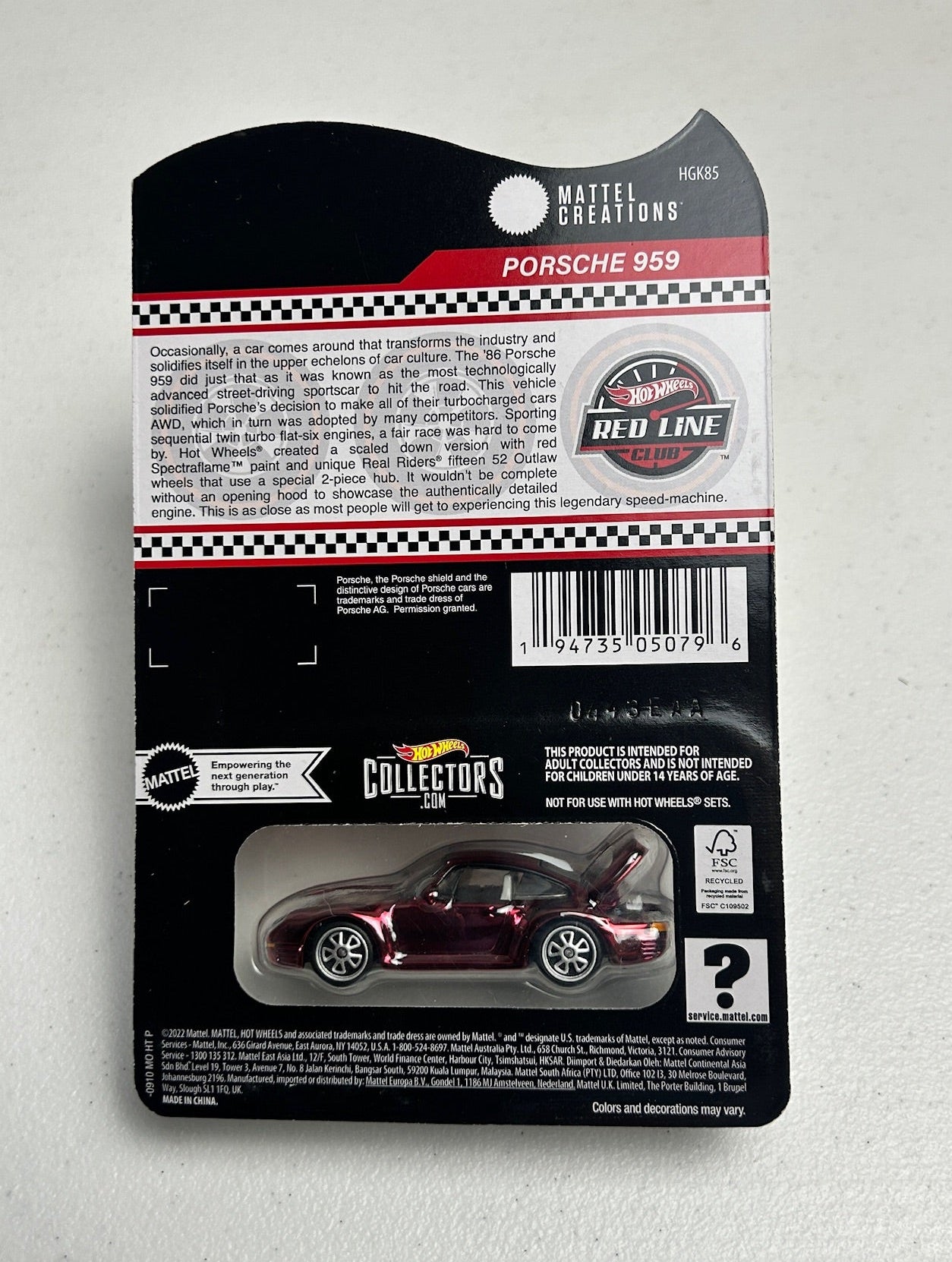 Hot Wheels 1:64 RLC Porsche 959 Red
