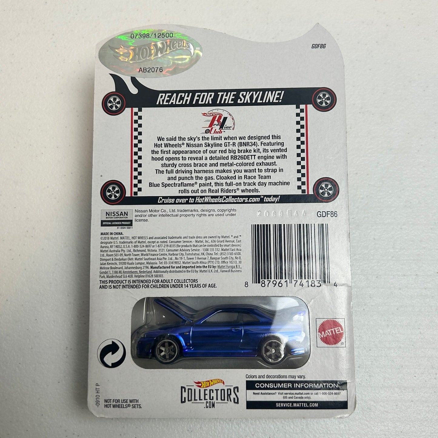 Hot Wheels 1:64 RLC Nissan Skyline GT-R (BNR34) Blue 