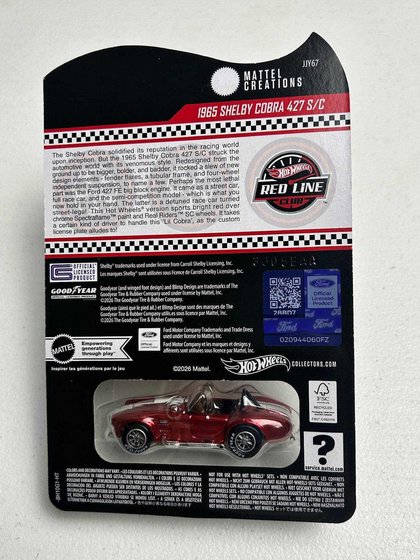Hot Wheels 1:64 RLC 1965 Shelby Cobra 427 S/C Club Exclusive