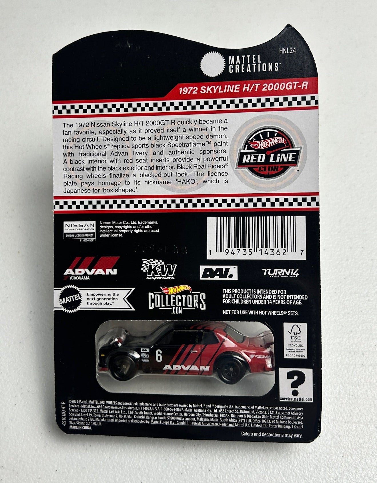 Hot Wheels 1:64 RLC 1972 Skyline H/T 2000GT-R Advan