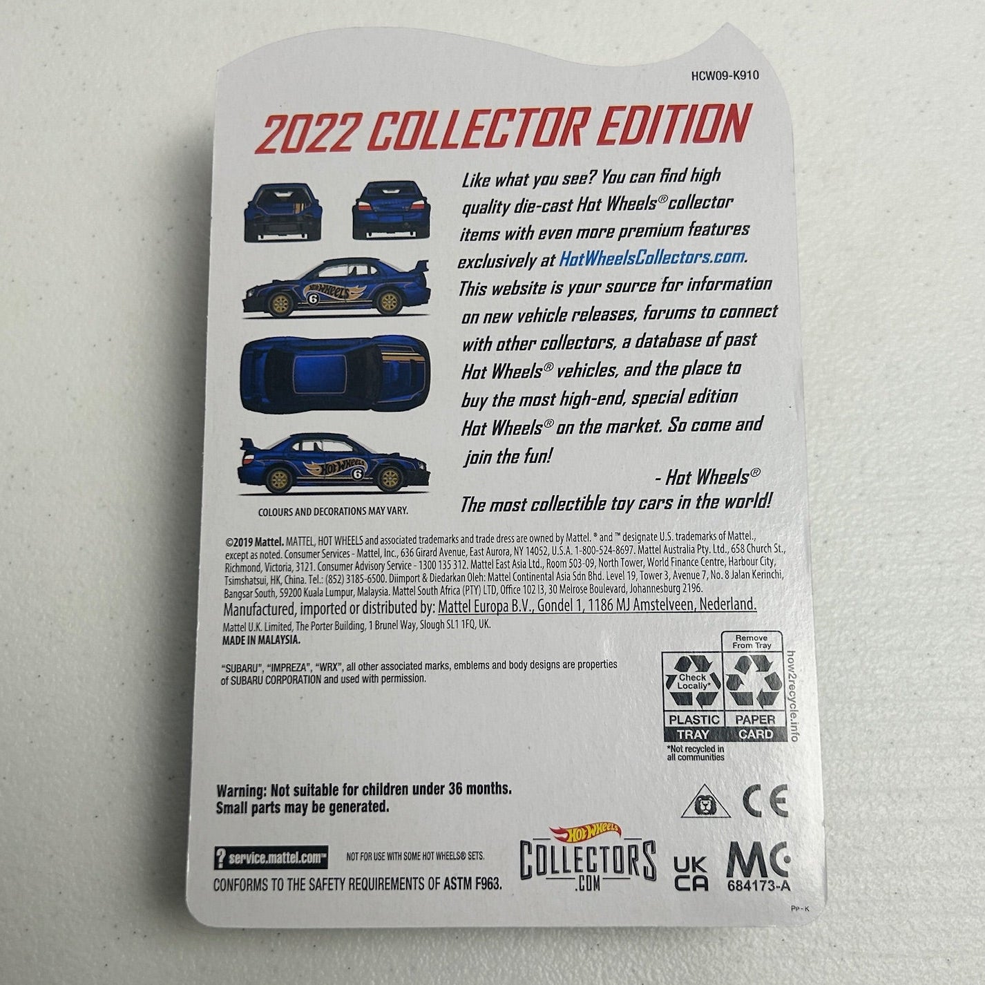Hot Wheels 1:64 Subaru Impreza WRX 2022 Collector Edition