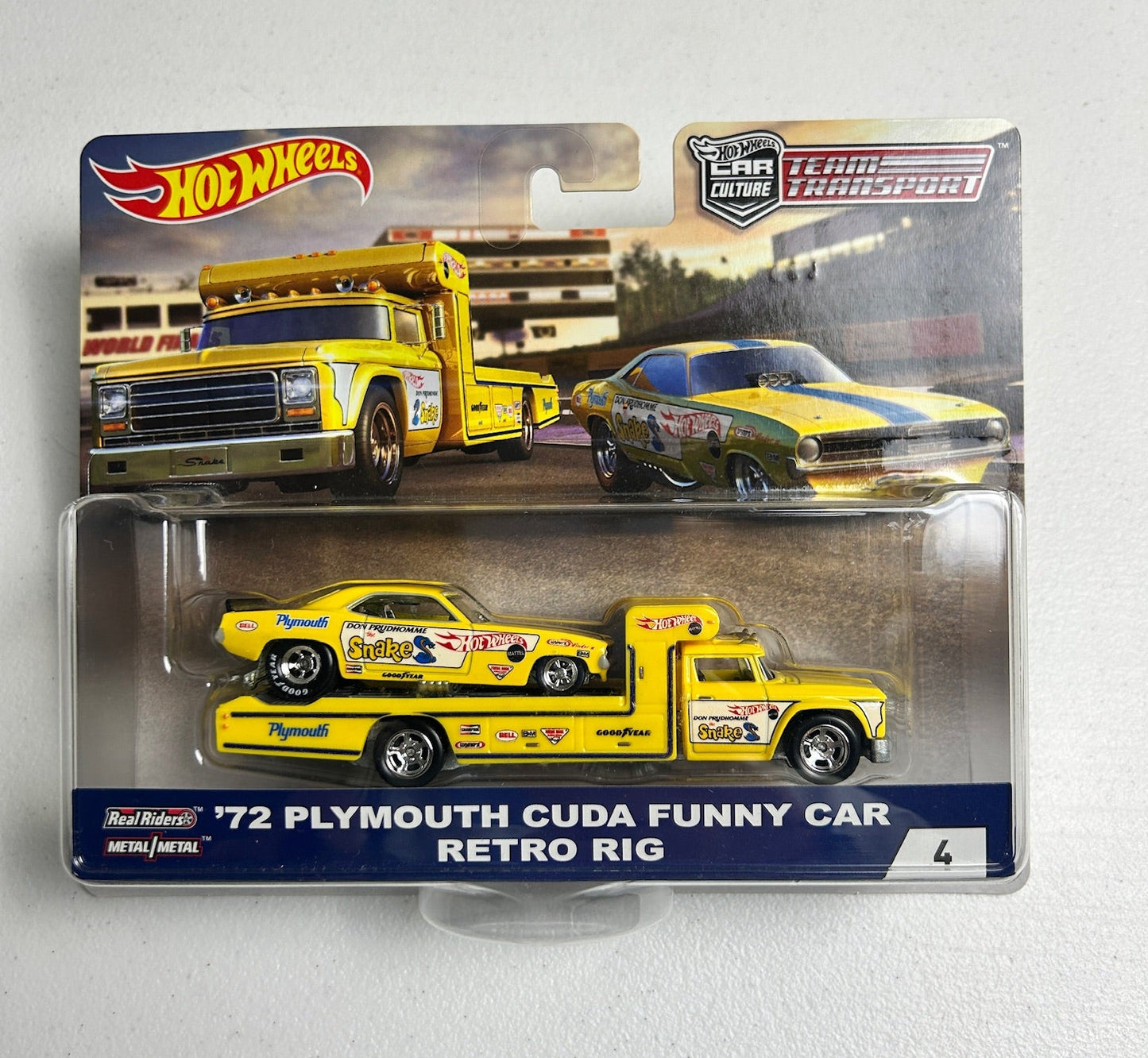Hot Wheels 1:64 Team Transport #4 '72 Plymouth Cuda Funny Car/Retro Rig